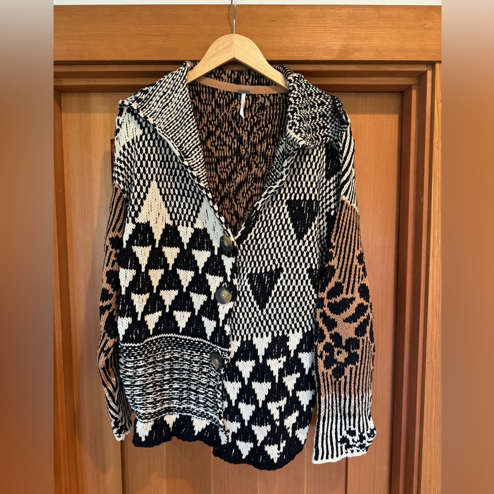 Free People Tate Black and Brown Patterned Cardigan XS - Picture 6 of 9